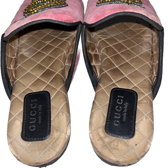 GUCCI Kingsnake Lawrence mules pink yellow size 7 velvet slippers slides snake - Picture 9 of 16